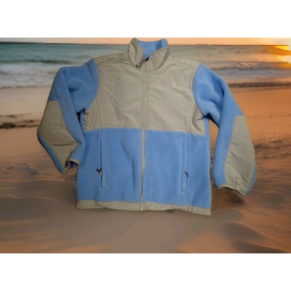 The North Face Denali Fleece Jacket Girls Medium Blue Grey Excellent Full Zip